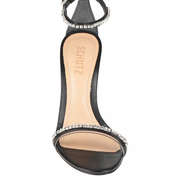SCHUTZ Leather Sandals US9 EU39 Heel Rhinestone Ankle Strap - Picture 6 of 6